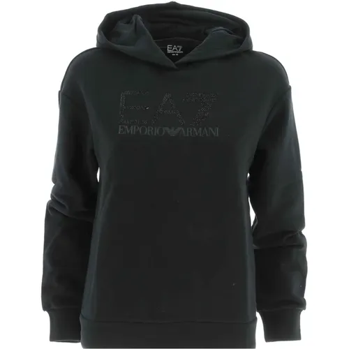 Damen Sweatshirt mit Strass auf der Brust , Damen, Größe: XS - Emporio Armani EA7 - Modalova