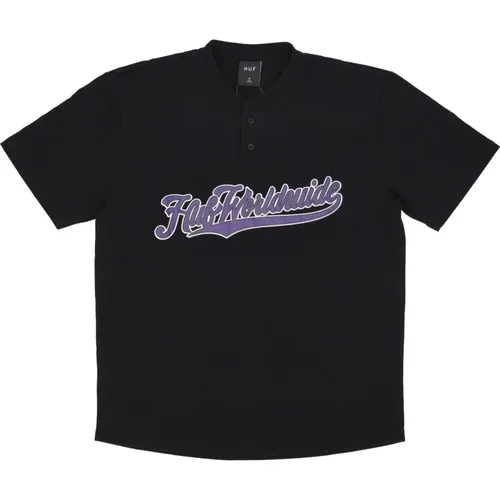 Mesh Baseball Henley T-Shirt Schwarz - HUF - Modalova