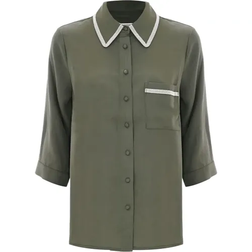 Damen Lyocell Shirt mit Verdeckten Knöpfen und Glänzenden Details , Damen, Größe: S - Kocca - Modalova