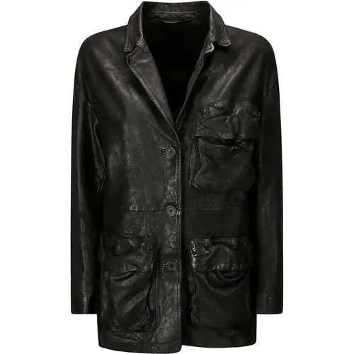 Stylish Leather Jacket with Flap Pockets , female, Sizes: S - Salvatore Santoro - Modalova