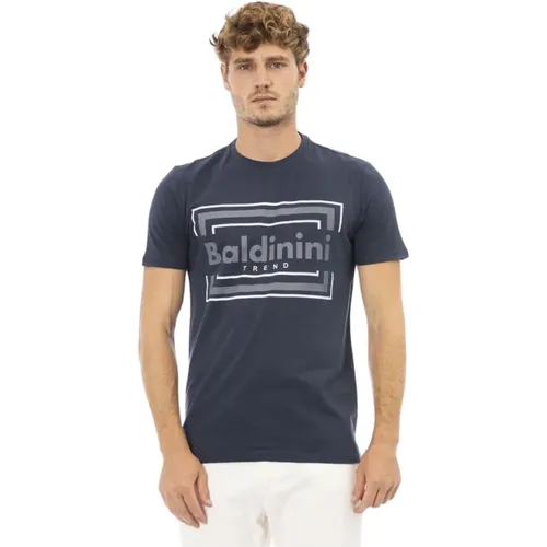 Blau kurzarm casual Eleganz T-Shirt , Herren, Größe: XL - Baldinini - Modalova