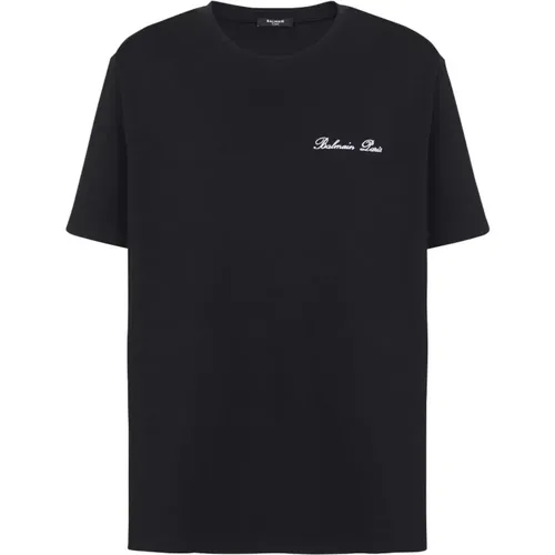 Signature Embroidery T-Shirt , male, Sizes: XS, M, L, S - Balmain - Modalova
