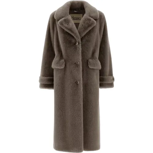 Faux Fur Lapel Collar Coat , female, Sizes: XS - Herno - Modalova