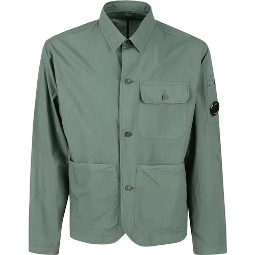Grünes Baumwoll-Popeline-Hemd 3 Taschen - C.P. Company - Modalova