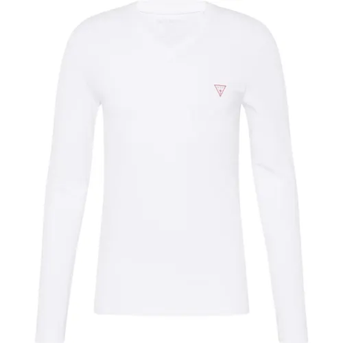 Stretch Eco-Friendly V-Ausschnitt T-Shirt - Weiß , Herren, Größe: L - Guess - Modalova