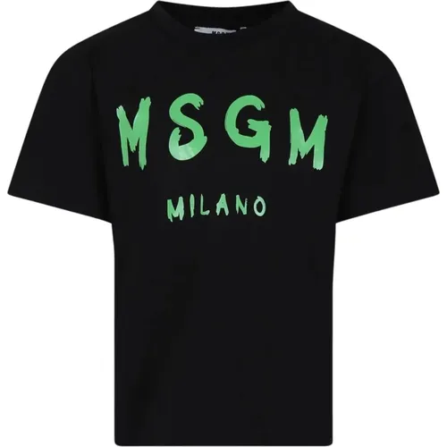 Schwarzes T-Shirt mit Logo-Print für Kinder - Msgm - Modalova