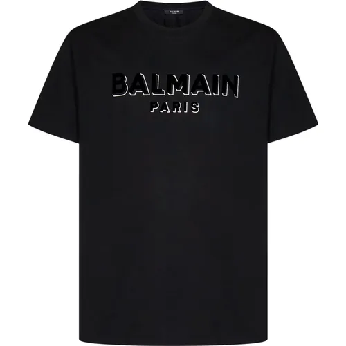 Schwarzes Baumwoll-T-Shirt mit Einzigartigem Logo , Herren, Größe: S - Balmain - Modalova