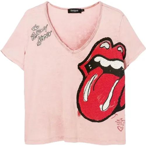 Rosa Rolling Stones T-Shirt - Desigual - Modalova