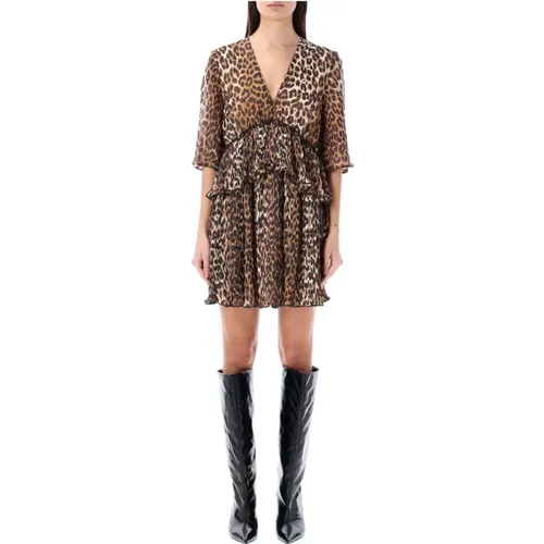 Leoparden Flouce Mini Kleid , Damen, Größe: 2XS - Ganni - Modalova