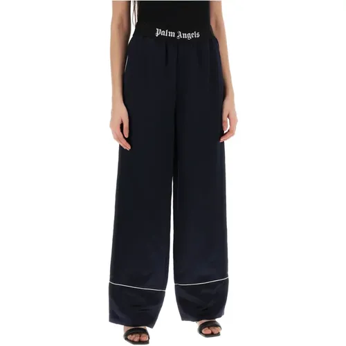 Satin pajama pants with piping , female, Sizes: XS - Palm Angels - Modalova