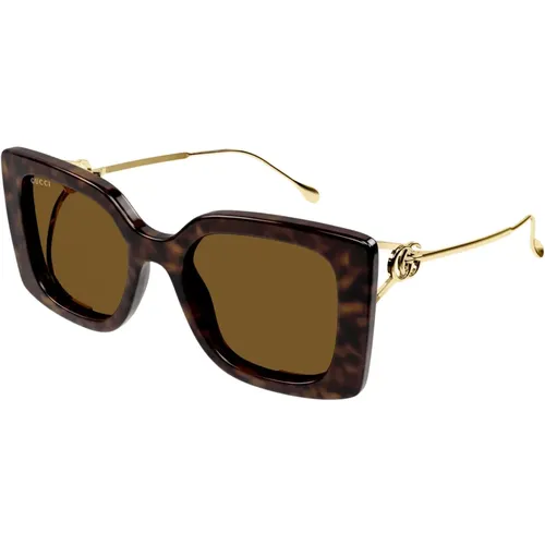 Braun/Havanna Sonnenbrille, Stilvoll und vielseitig,Weiße Sonnenbrille mit Originalzubehör,Schwarze Sonnenbrille mit Zubehör,Gold/ Sunglasses Gg156 - Gucci - Modalova