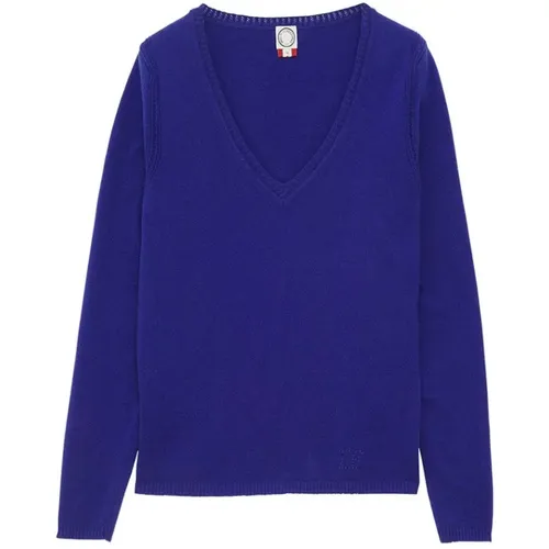 Blauer V-Ausschnitt Pullover aus Leinen/Wolle , Damen, Größe: XL - Ines De La Fressange Paris - Modalova