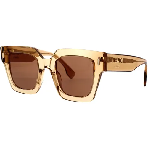 Quadratische Sonnenbrille mit braunen Gläsern und goldener -Logo - Fendi - Modalova