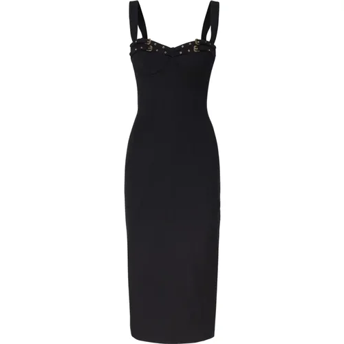 Schwarzes Midi Sheath Kleid Barock Schnallen , Damen, Größe: XS - Versace Jeans Couture - Modalova