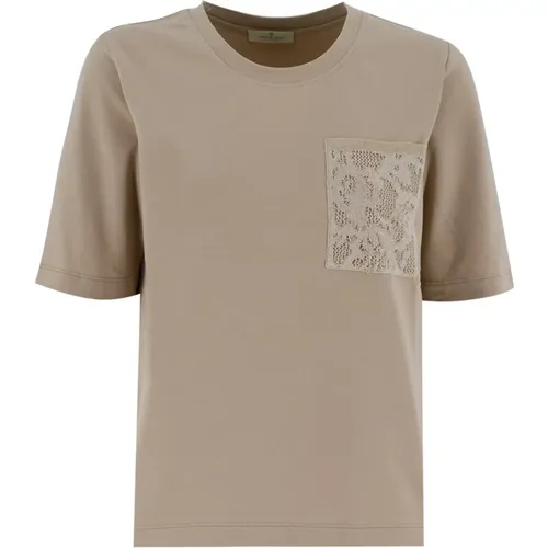 Embroidered Crew Neck T-Shirt , female, Sizes: M, L, XS - Panicale - Modalova