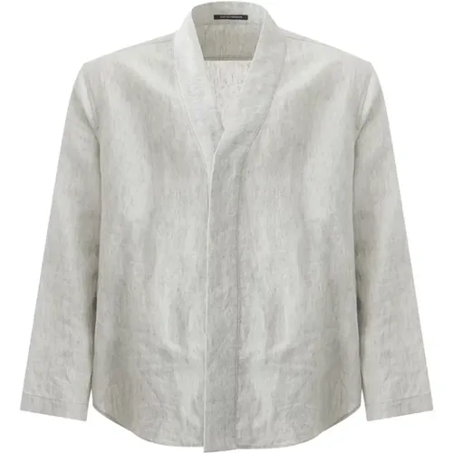 Grey Linen Overshirt, Relaxed Fit , male, Sizes: XL - Emporio Armani - Modalova