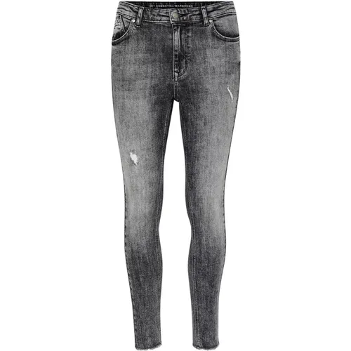 Slim Fit High Rise Graue Jeans mit Abgenutzten Details - My Essential Wardrobe - Modalova