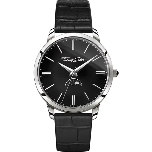 Black Leather Strap Quartz Watch , male, Sizes: ONE SIZE - Thomas Sabo - Modalova