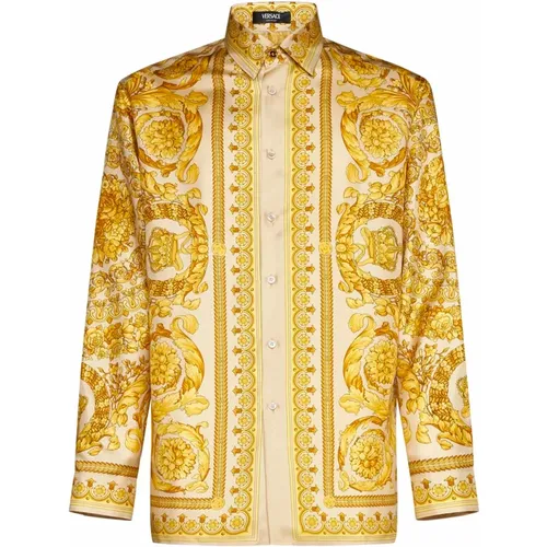 Barocco Print Seiden Satin Hemden - Versace - Modalova