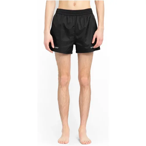 Schwarze Stempel-Badeshorts Elastischer Bund , Herren, Größe: L - Off White - Modalova