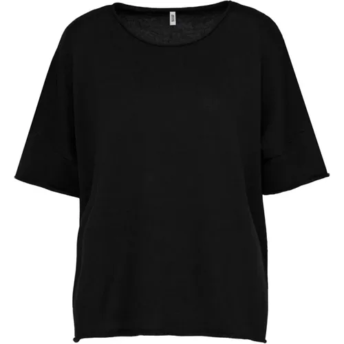 Short-sleeved Sweater in Cotton Linen Blend , female, Sizes: S, M, L - BomBoogie - Modalova