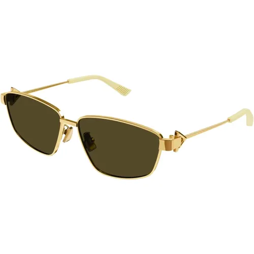 Gold/Braune Sonnenbrille , Damen, Größe: 61 MM - Bottega Veneta - Modalova