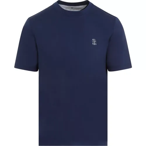 Indigo T-Shirt , Herren, Größe: S - BRUNELLO CUCINELLI - Modalova