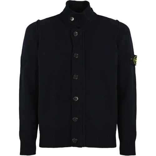 Blauer Woll-Cardigan Reißverschluss Pullover - Stone Island - Modalova