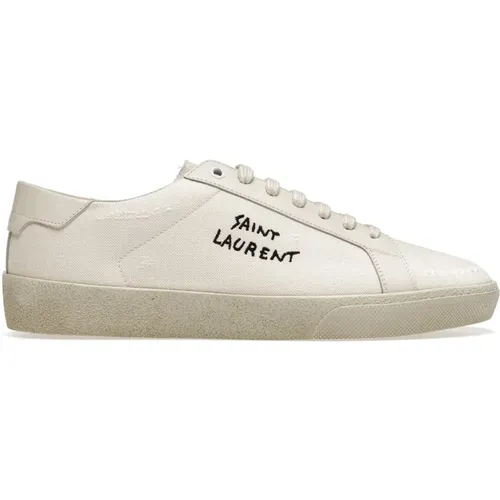 Weiße Canvas-Sneaker mit Ledereinsatz , Herren, Größe: 40 EU - Saint Laurent - Modalova