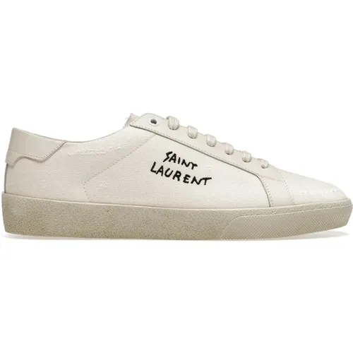 Weiße Canvas-Sneaker mit Ledereinsatz - Saint Laurent - Modalova