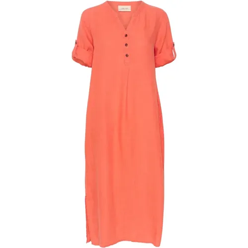 Hot Coral Caftan Dress , female, Sizes: L, XS - Cream - Modalova