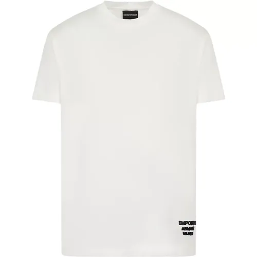 Weiße Tencel Herren T-Shirt mit 3D-Logo , Herren, Größe: 2XL - Emporio Armani - Modalova