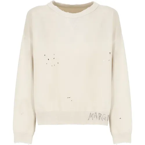 Ivory Cotton Sweatshirt with Logo , male, Sizes: L, M - Maison Margiela - Modalova