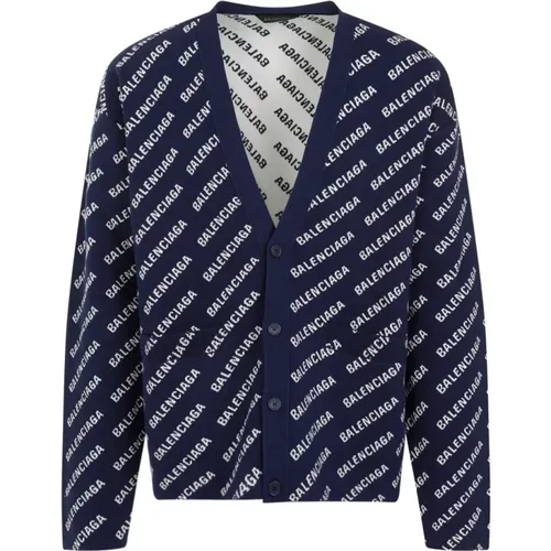 Blauer Cardigan Sweater All-Over Logo Muster - Balenciaga - Modalova
