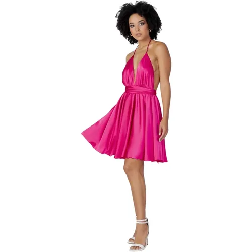 Fuchsia V-Ausschnitt Kleid mit Trägern , Damen, Größe: S - Sol Wears Women - Modalova