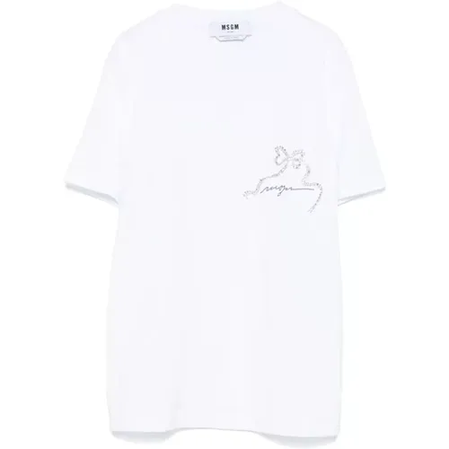 Kristallverziertes Weißes T-Shirt - MSGM - Modalova