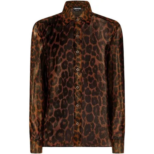 Laminated Leopard Shirt , female, Sizes: 2XS - Tom Ford - Modalova