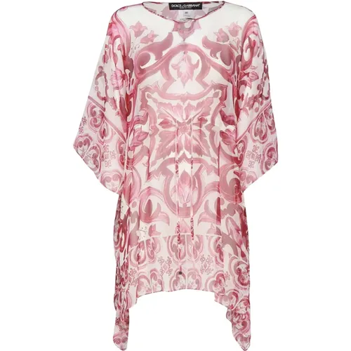 Seidenchiffon-Kleid mit Majolika-Print - Dolce & Gabbana - Modalova