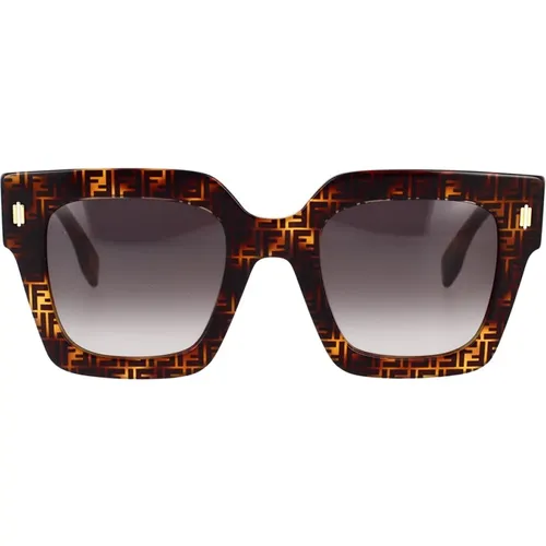Quadratische Sonnenbrille für Frauen - Roma Fe40101I 55B,Quadratische Acetat-Sonnenbrille in Braun Tortoise - Fendi - Modalova