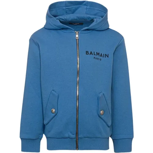 Logo-Print Baumwoll-Hoodie Full Zip - Balmain - Modalova