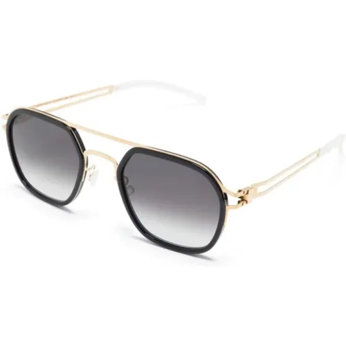Stylische Sonnenbrille in glänzendem Gold Schwarz - Mykita - Modalova