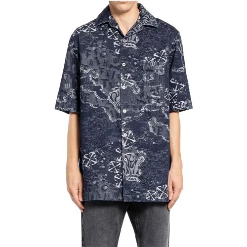 Blaues Camo Jacquard Bowling Shirt - Off White - Modalova