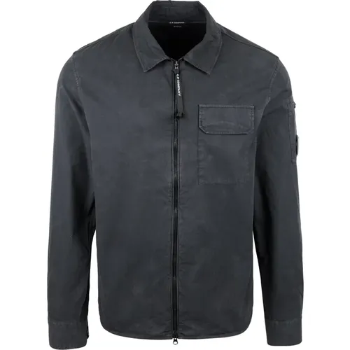 Schwarzes Overshirt mit Reißverschluss und Lens-Detail , Herren, Größe: XL - C.P. Company - Modalova