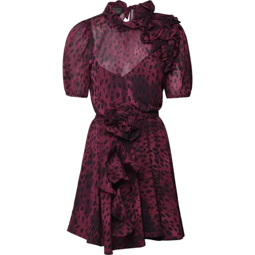 Animalier Rüschenkragen Kleid mit Transparenz , Damen, Größe: XS - pinko - Modalova