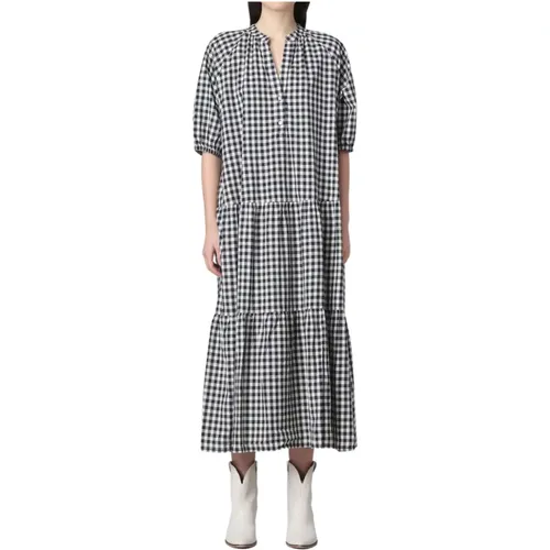 Plaid Ruffle Maxi Cotton Dress , female, Sizes: M, S - Woolrich - Modalova