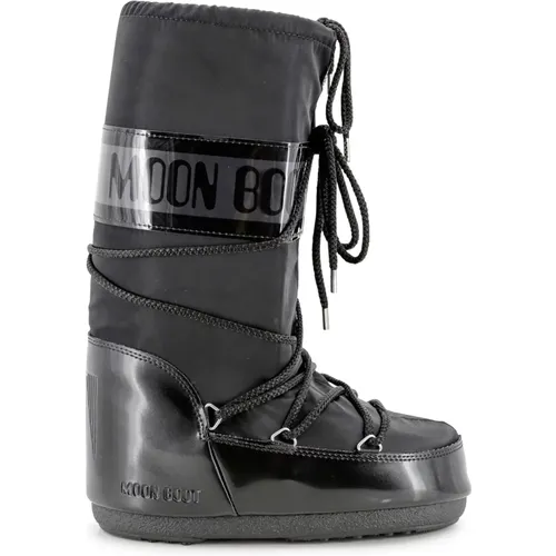 Schwarze wasserdichte flache Schuhe mit geprägtem Logo , Damen, Größe: 39 EU - moon boot - Modalova