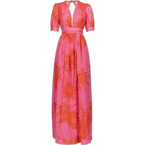 Langes Kleid mit gro�formatigem Blumenprint , Damen, Größe: M - pinko - Modalova