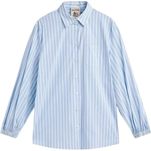 Striped Poplin Shirt with Ruffled Cuff , female, Sizes: S - Semicouture - Modalova