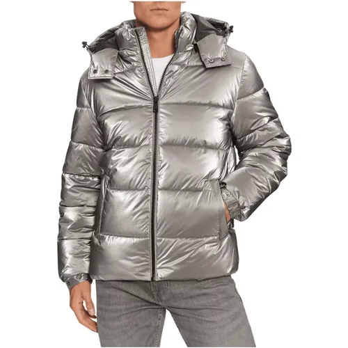 Metallische Puffa Jacke Gunmetal Stil , Herren, Größe: XL - Guess - Modalova