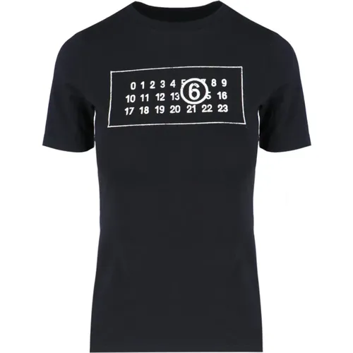 Schwarzes T-Shirt mit Logo-Print , Damen, Größe: L - MM6 Maison Margiela - Modalova